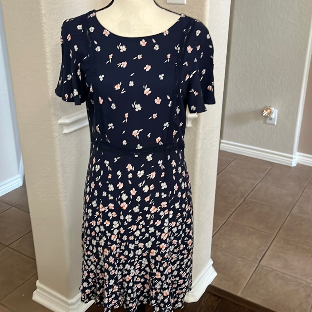 Xhilaration navy blue floral ruffled lace dress Size M